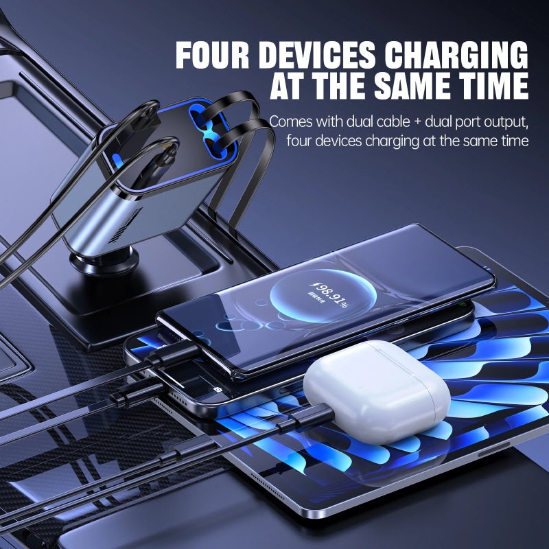 Bluejw Car Charger with Starlight, 120W USB C Fast Car Charger, 4-in-1 Retractable Cord & 2 USB A Ports - Automobile Phone Charger Adapter for iPhone, Android, Samsung - Image 4